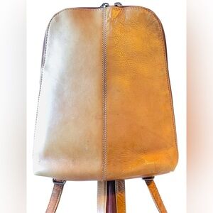 Le Donne Leather U-Zip Sling Backpack Tan Bohemian Festival Bag 10”x11” Travel
